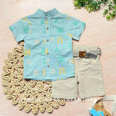 Conjunto para Niño Camisa Letras y Bermuda con Cinturón Azul